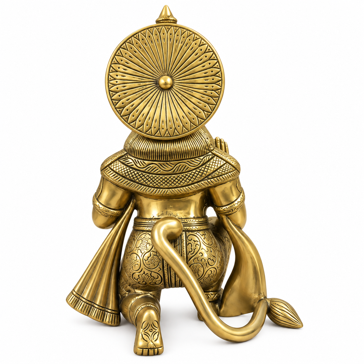 Brass Hanuman Ji Idol | Kneeling Bajrangbali Murti with Shri Ram Blessing Hand | Pooja & Home Temple Statue