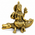 Brass Ganga Mata Idol on Makara | Antique Finish Goddess Ganga Murti for Pooja, Mandir & Home Décor