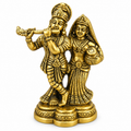 Brass Radha Krishna Idol with Flute | Antique Golden Radha Krishna Murti for Home Temple, Pooja & Gifting