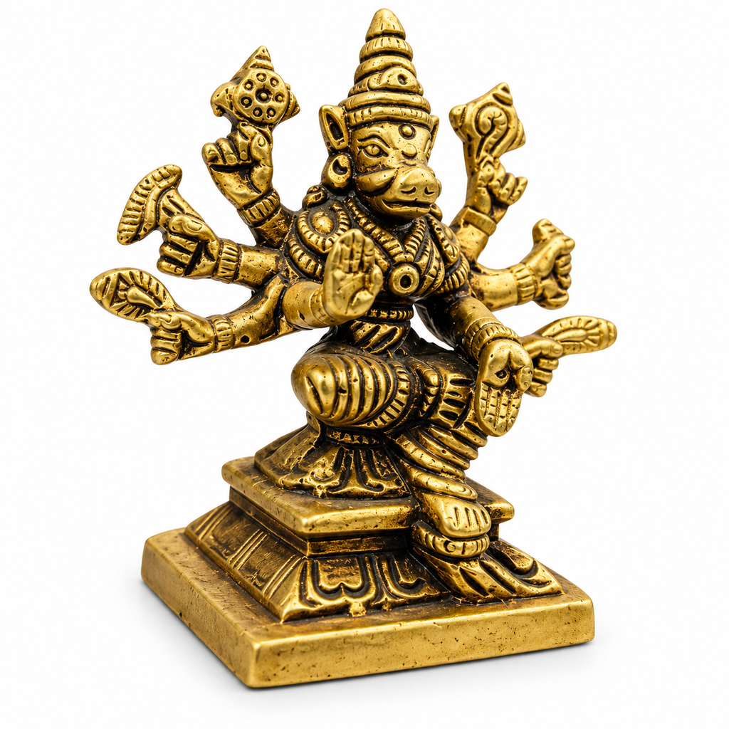 Brass Varaha Bhagwan Idol | Lord Vishnu Varaha Avatar Murti | Antique Brass Hindu God Statue for Pooja & Mandir