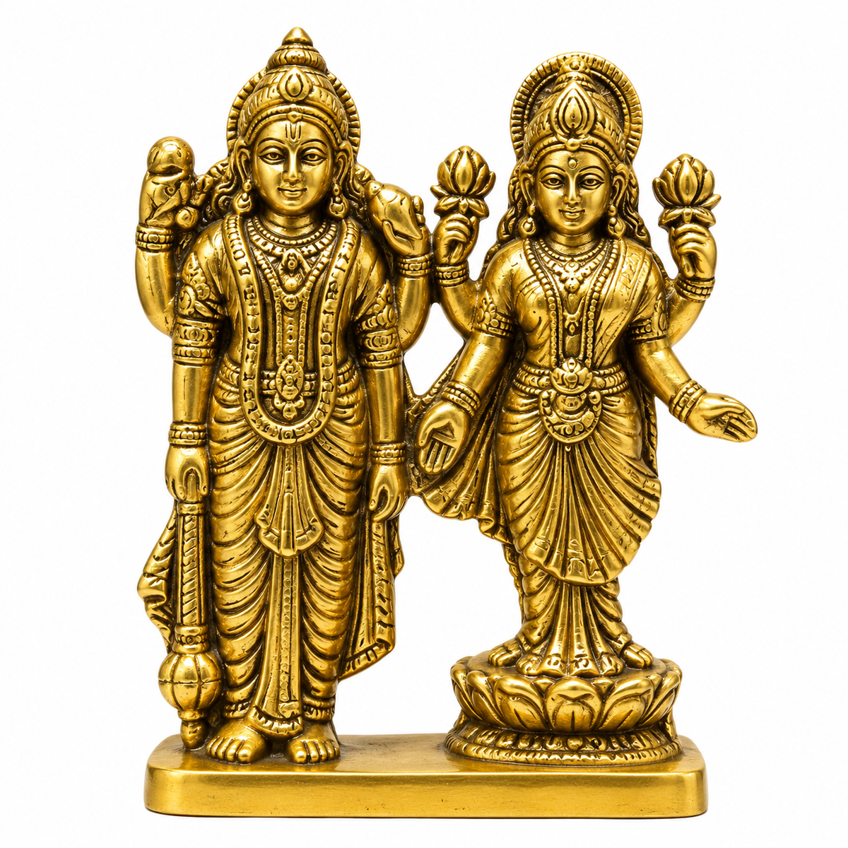 Brass Lord Vishnu & Goddess Lakshmi Ji Idol | Premium Hindu Pooja Murti for Home & Temple