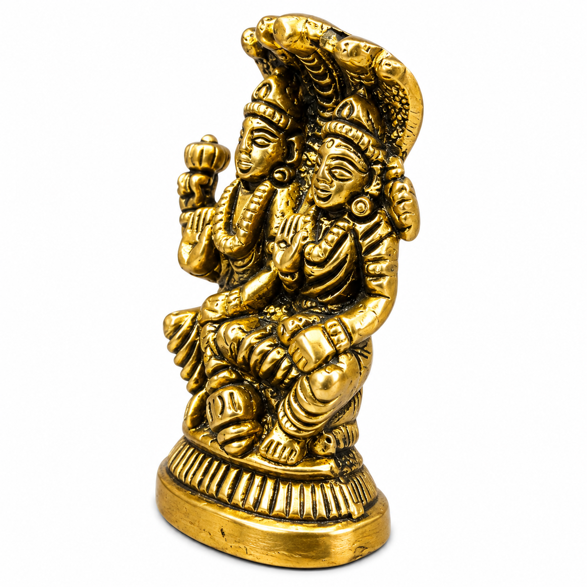 Brass Lakshmi Narayan Idol with Sheshnag | Lord Vishnu Lakshmi Murti for Pooja & Home Temple