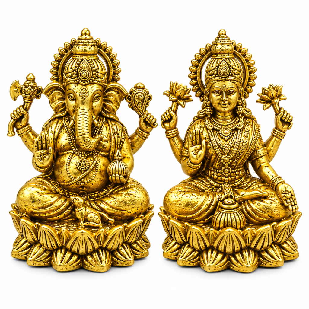 Brass Lakshmi Ganesh Ji Idol Set | Laxmi Ganesh Murti for Pooja, Diwali & Home Temple