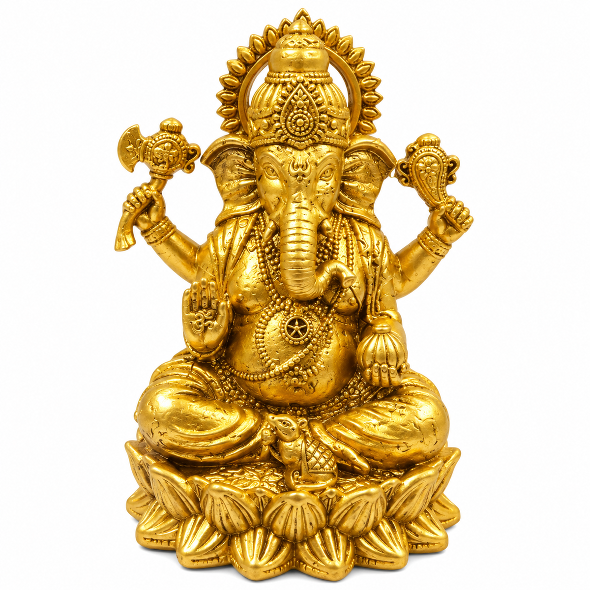 Brass Lord Ganesha Idol on Lotus | Ganpati Murti for Pooja, Home & Office Décor