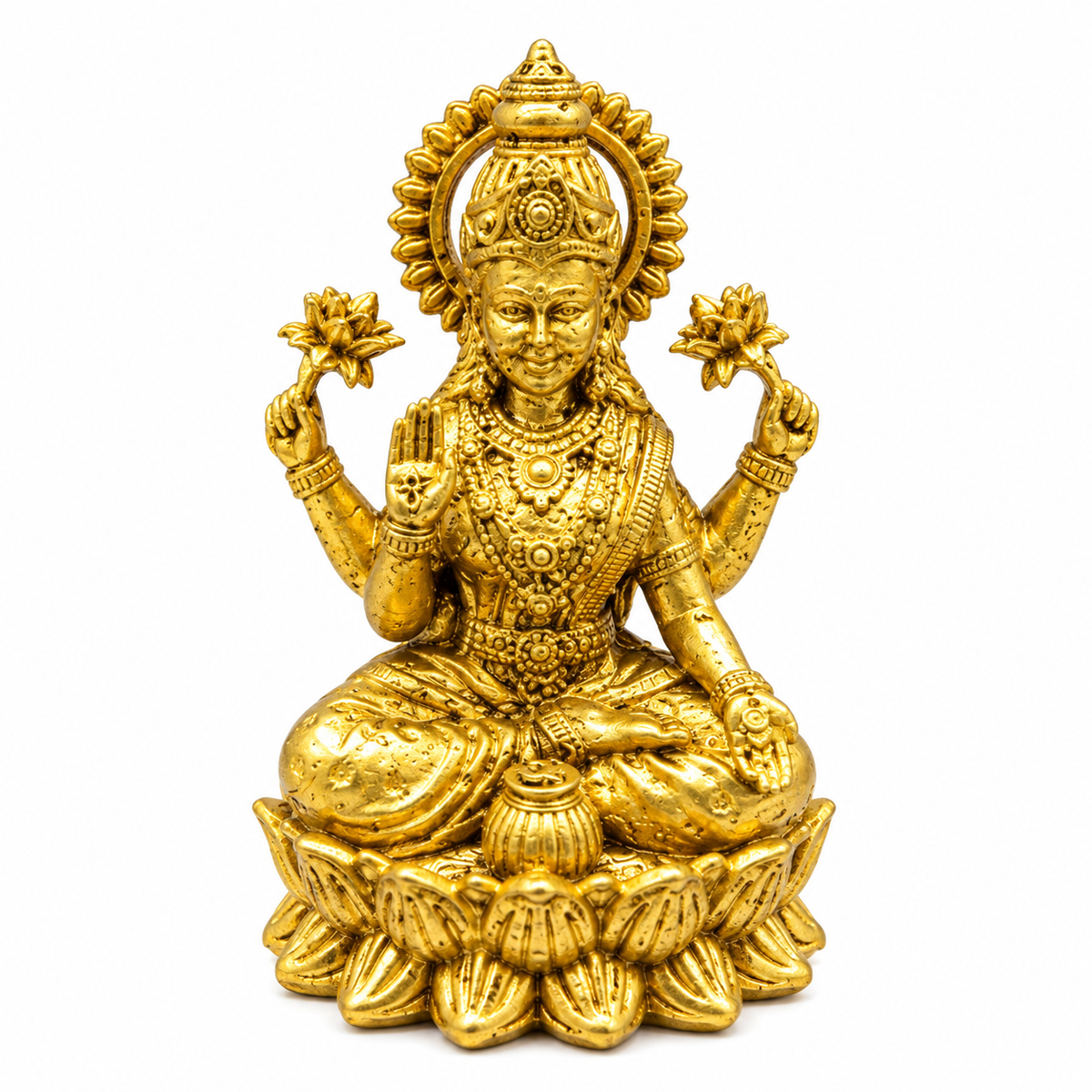 Premium Brass Goddess Lakshmi Idol on Lotus | Laxmi Mata Murti for Pooja, Home & Office
