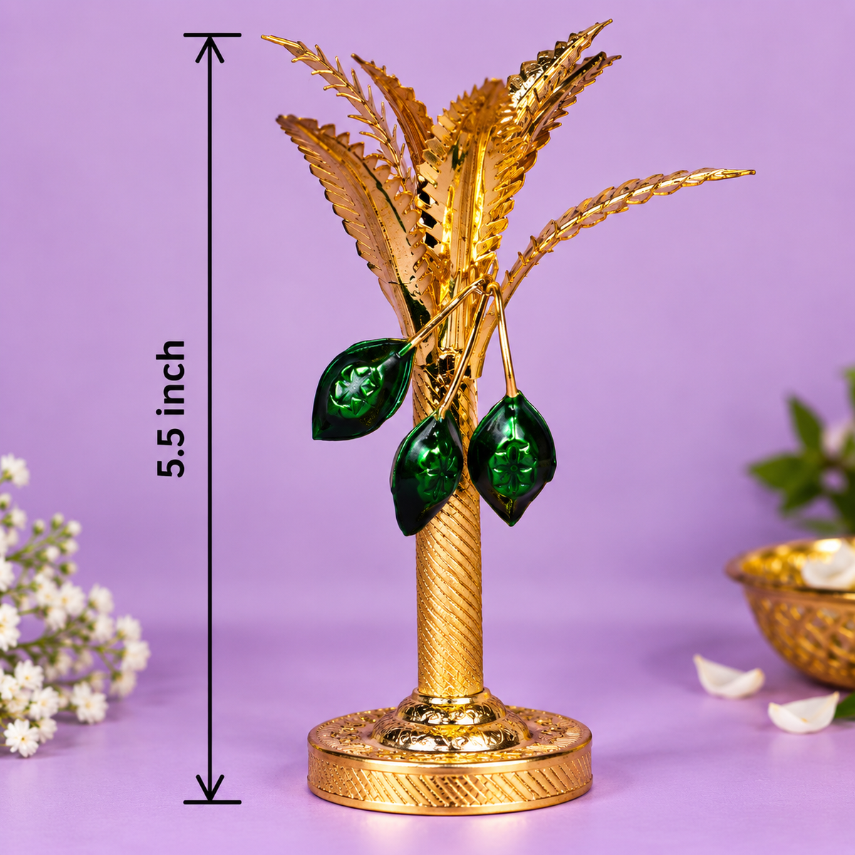 Decorative Golden Coconut Tree with Green Coconuts Pure Silver Coconut Trees 126g