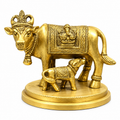 Brass Kamdhenu Cow with Calf & Lord Ganesha Idol | Decorative Pooja Statue