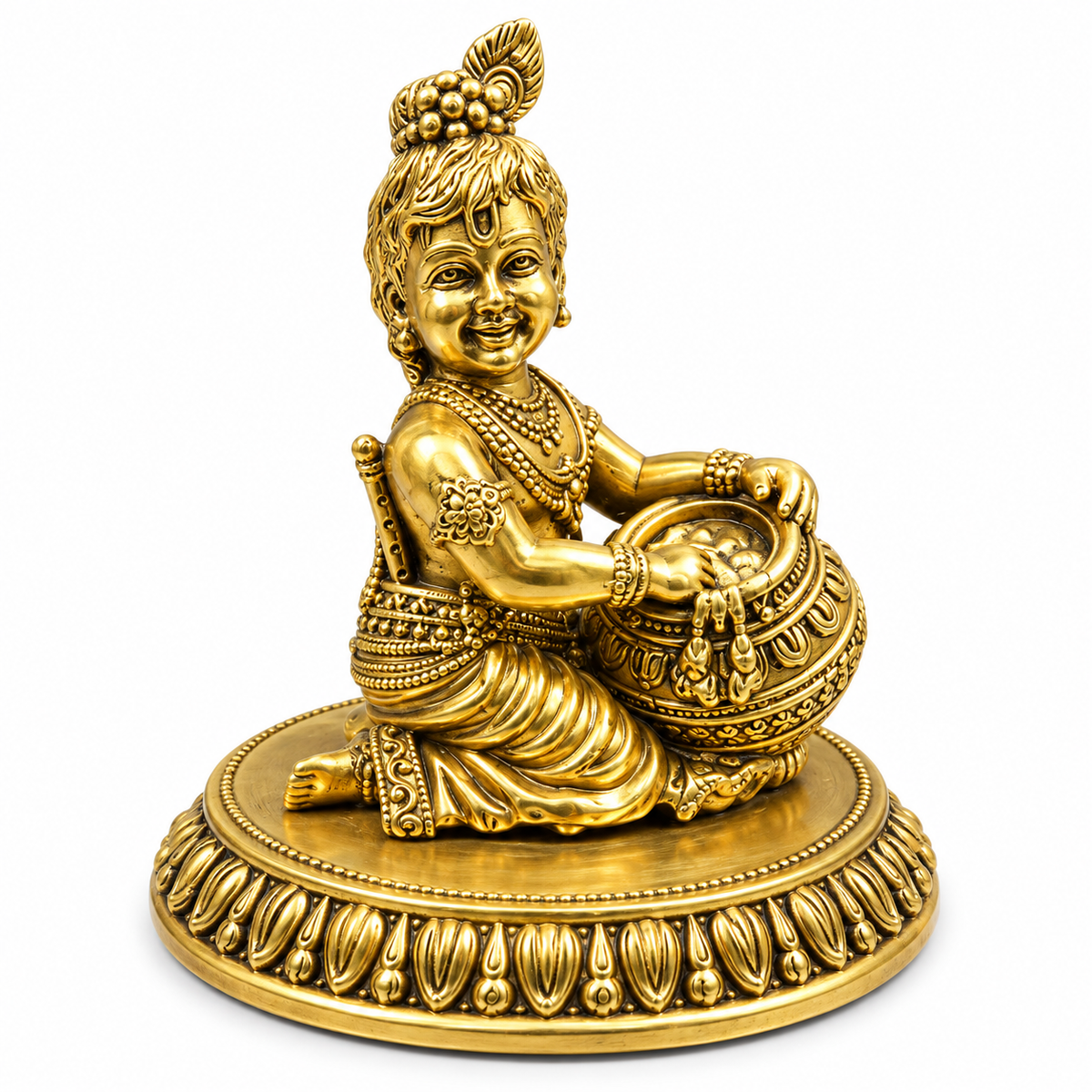 Brass Bal Krishna Makhan Chor Idol with Matki | Laddu Gopal Decorative Statue