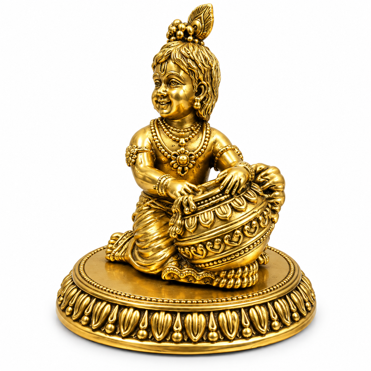 Brass Bal Krishna Makhan Chor Idol with Matki | Laddu Gopal Decorative Statue