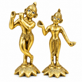 Brass Radha Krishna Standing Idol Set with Lotus Base | Krishna with Flute Decorative Murti