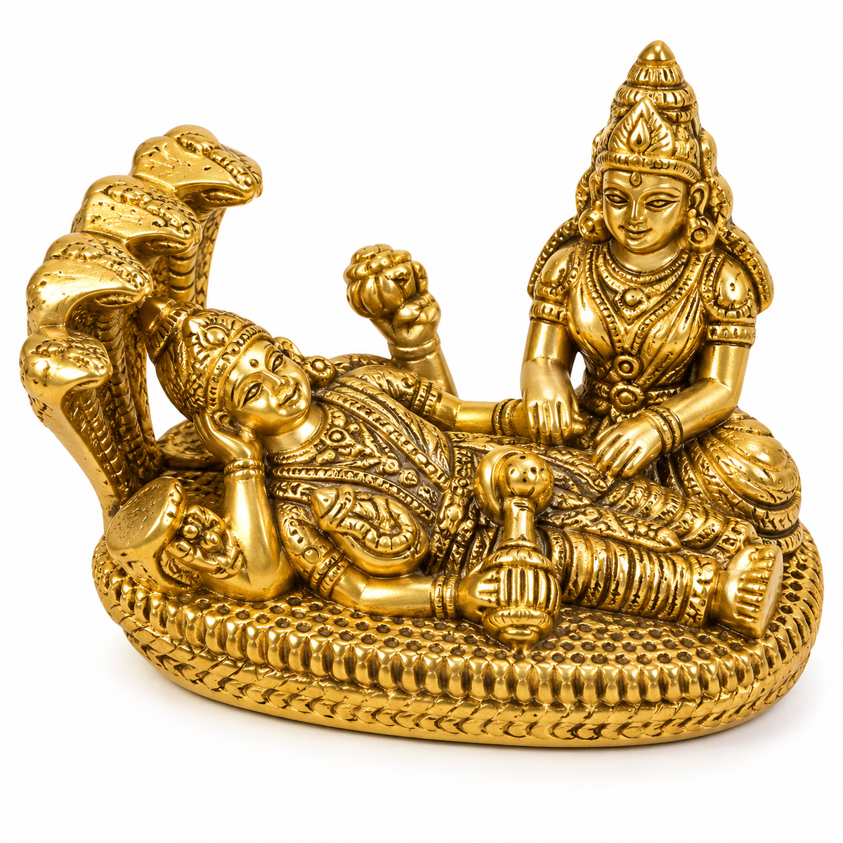 Brass Sheshnag Vishnu Lakshmi Idol | Shesh Shayi Narayan Murti | Pooja & Home Décor