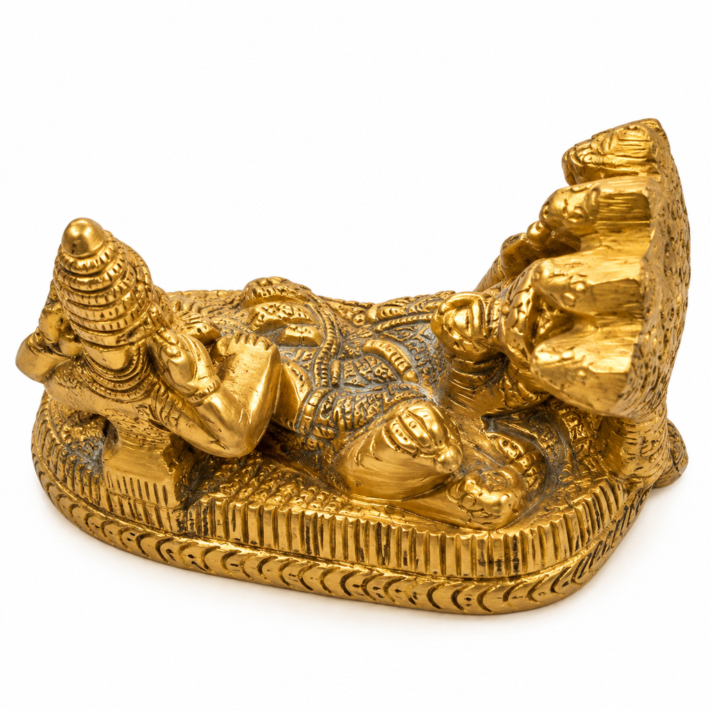 Brass Sheshnag Vishnu Lakshmi Idol | Shesh Shayi Narayan Murti | Pooja & Home Décor