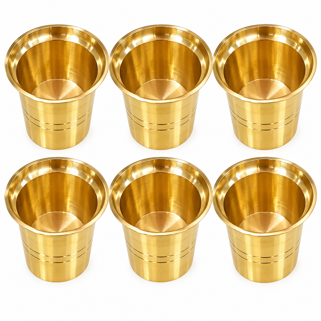 Brass Drinking Glass Set of 6 | Traditional Brass Tumbler Set | Golden Water Glass