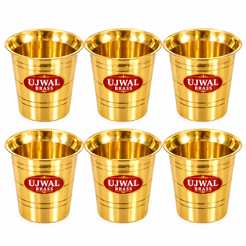 Brass Drinking Glass Set of 6 | Traditional Brass Tumbler Set | Golden Water Glass