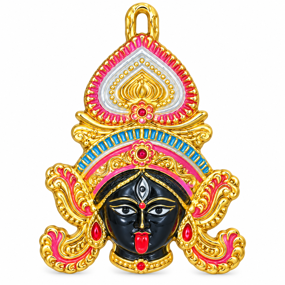 Metal Maa Kali Face Pendant | Colorful Mata Rani Decorative Hanging | Religious Pendant