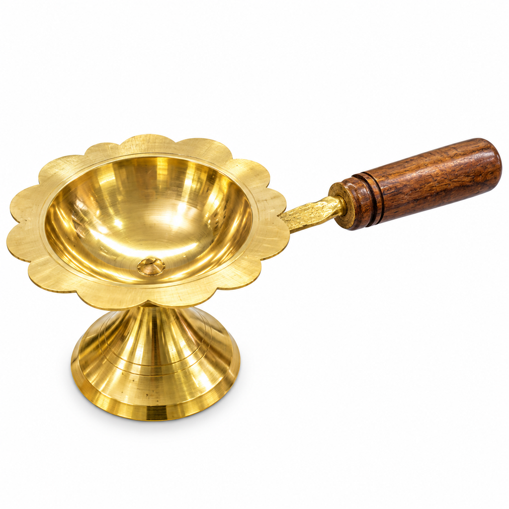Brass Aarti Diya with Wooden Handle