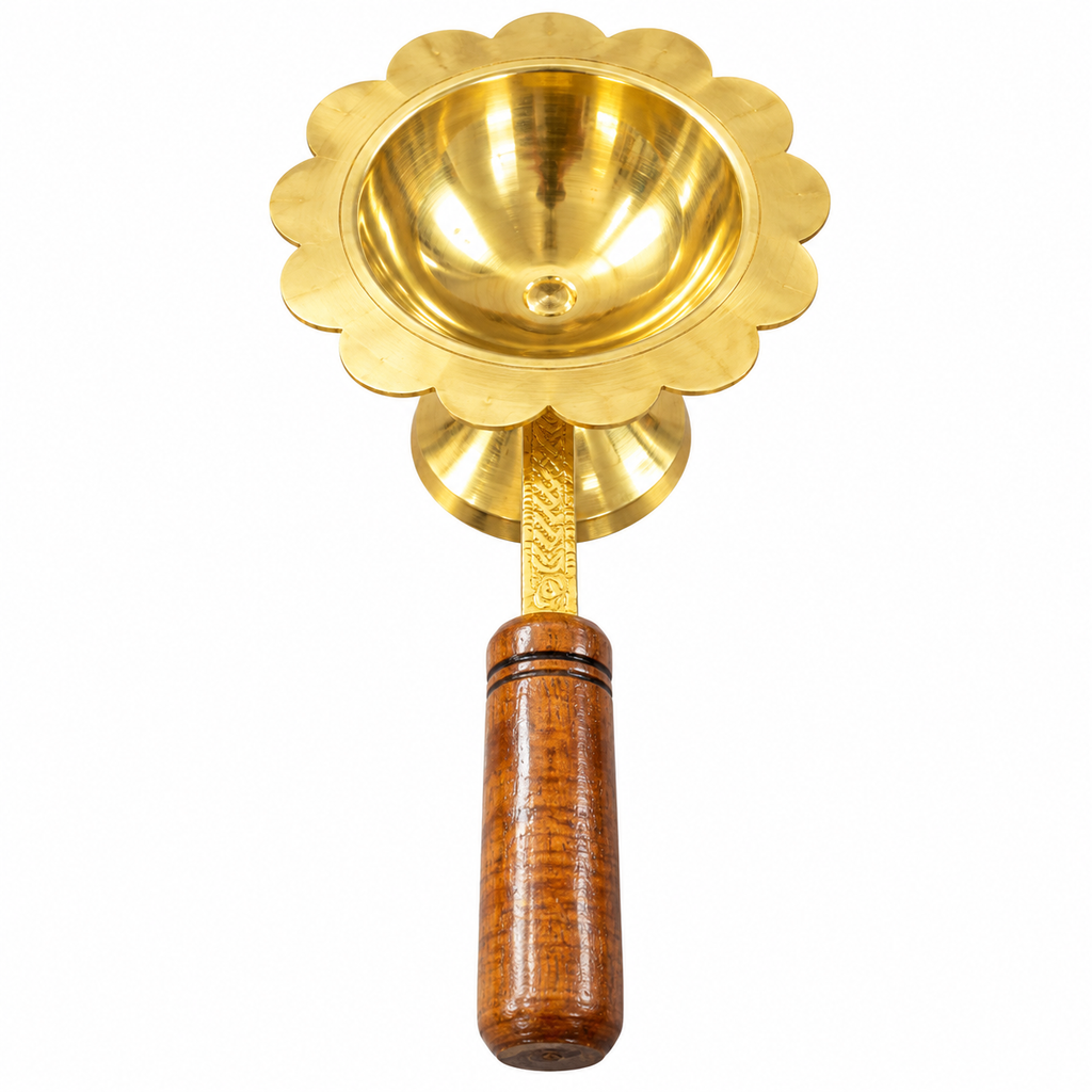 Brass Aarti Diya with Wooden Handle