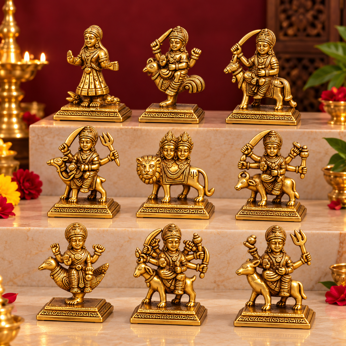 Brass Nau Durga Statue