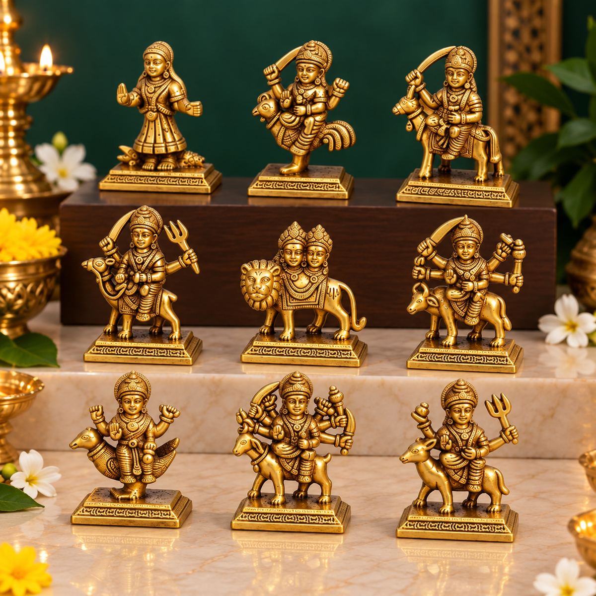 Brass Nau Durga Statue