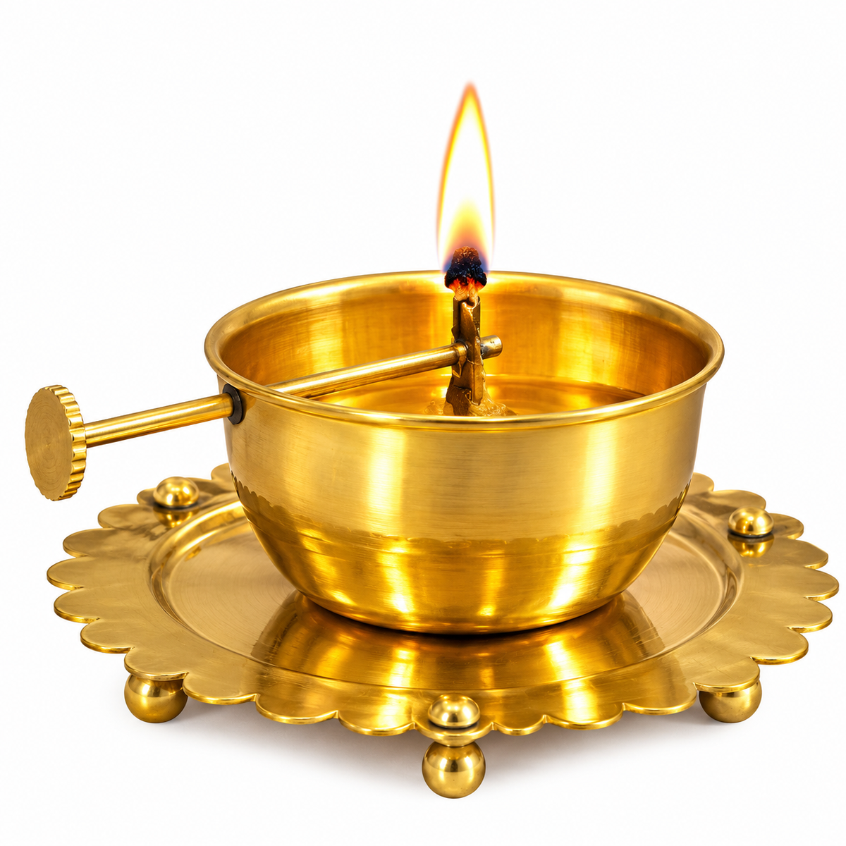 Brass Akhand Diya with Wick Adjuster
