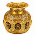 Brass Embossed Laxmi Ganesh Saraswati Kalash | Decorative Pooja Kalash