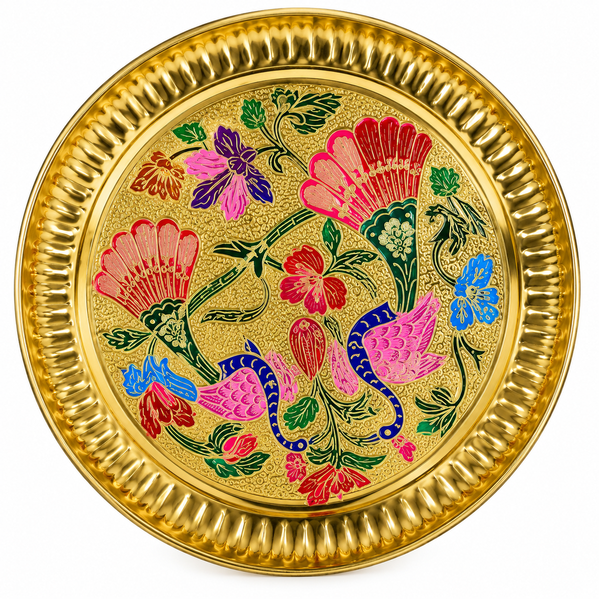 Brass Decorative Pooja Thali – Golden Round Plate with Designer Border