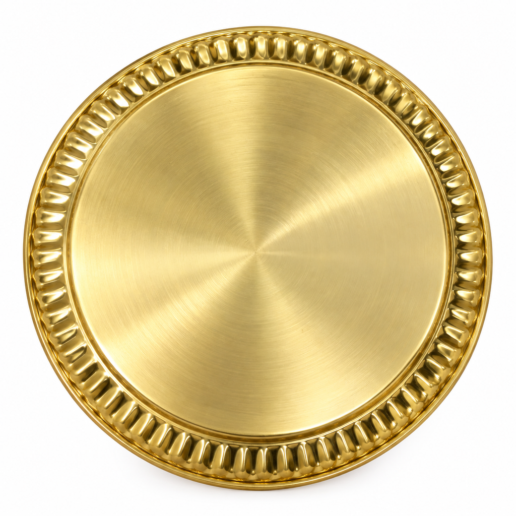 Brass Decorative Pooja Thali – Golden Round Plate with Designer Border