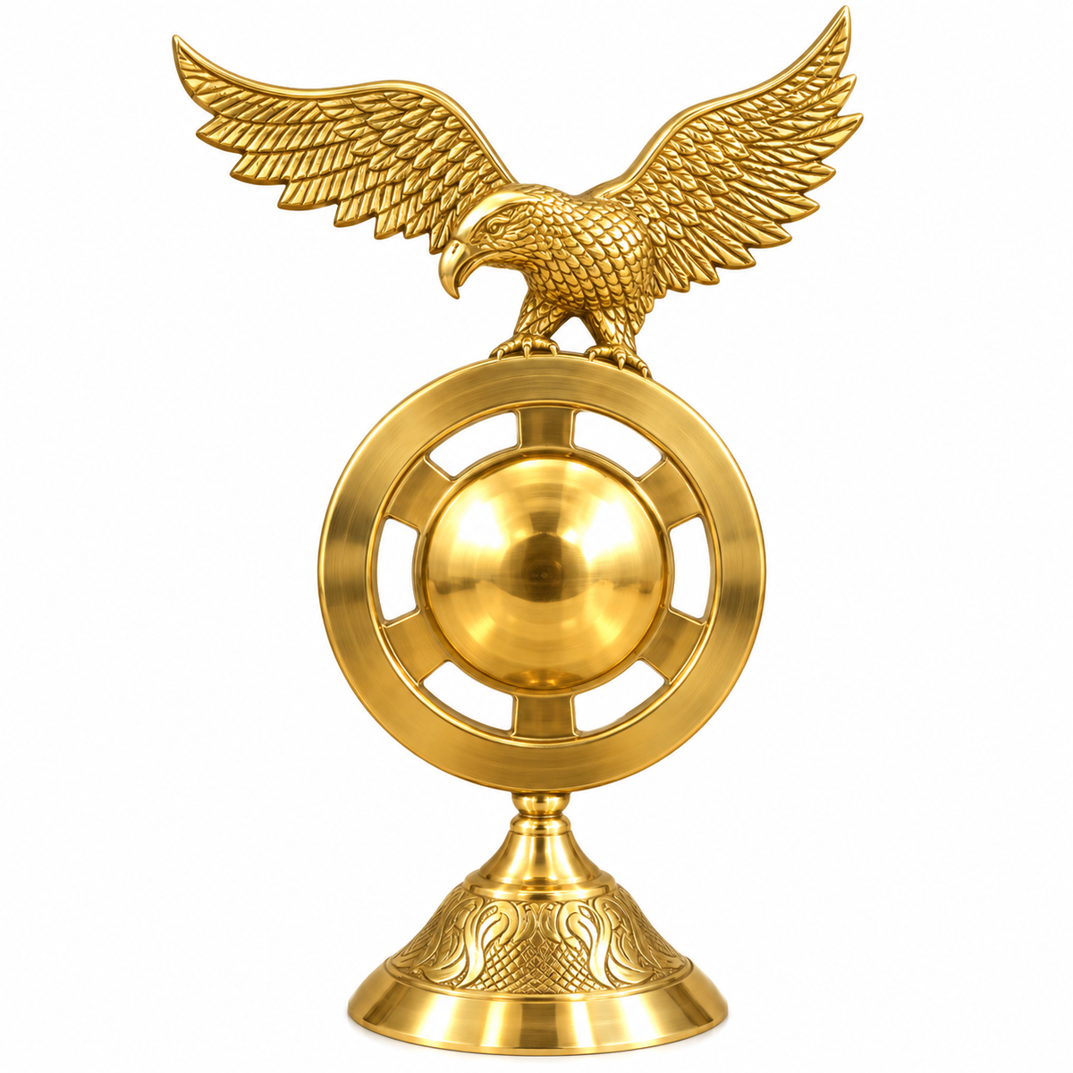 Brass Eagle Showpiece with Decorative Gong – Golden Table Décor