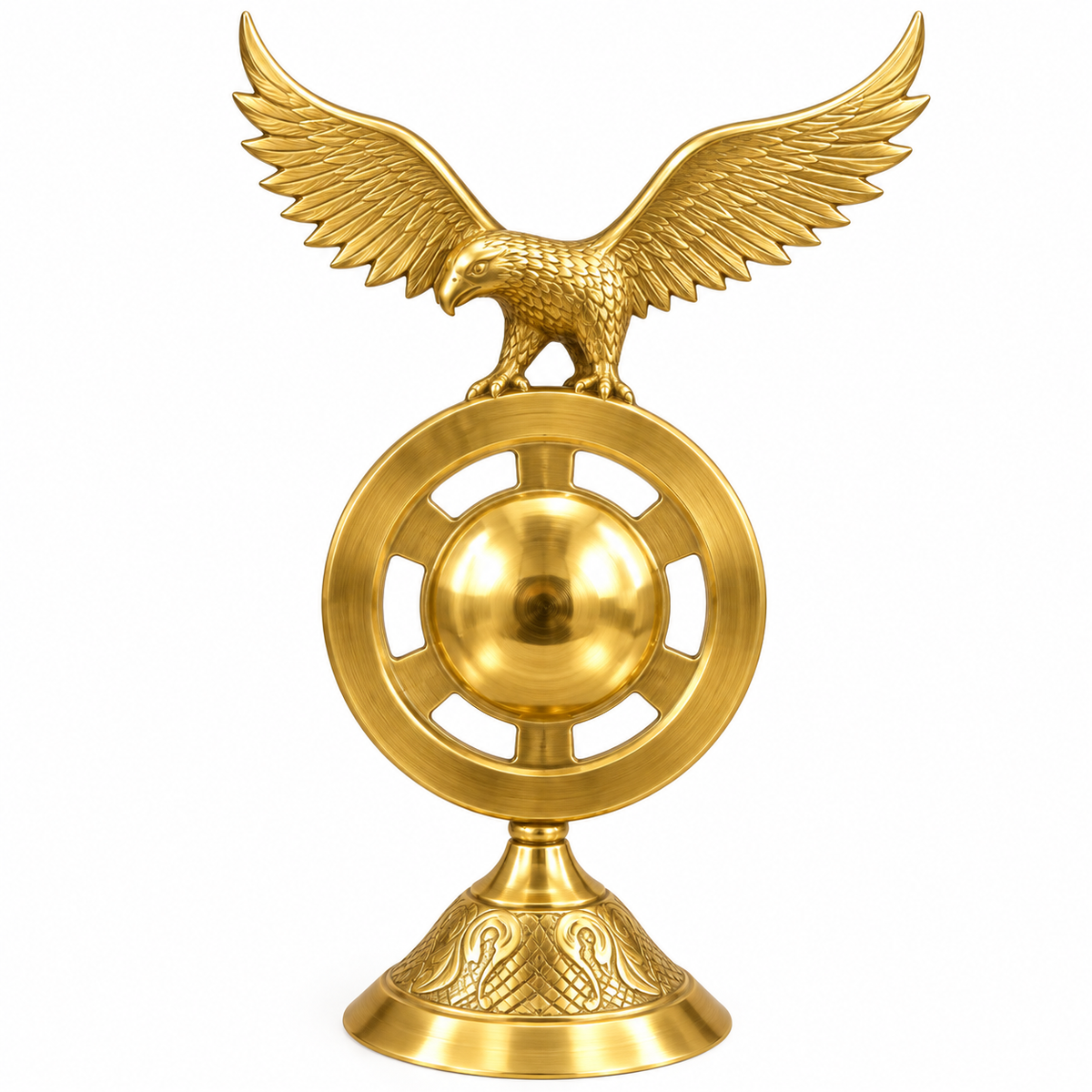 Brass Eagle Showpiece with Decorative Gong – Golden Table Décor