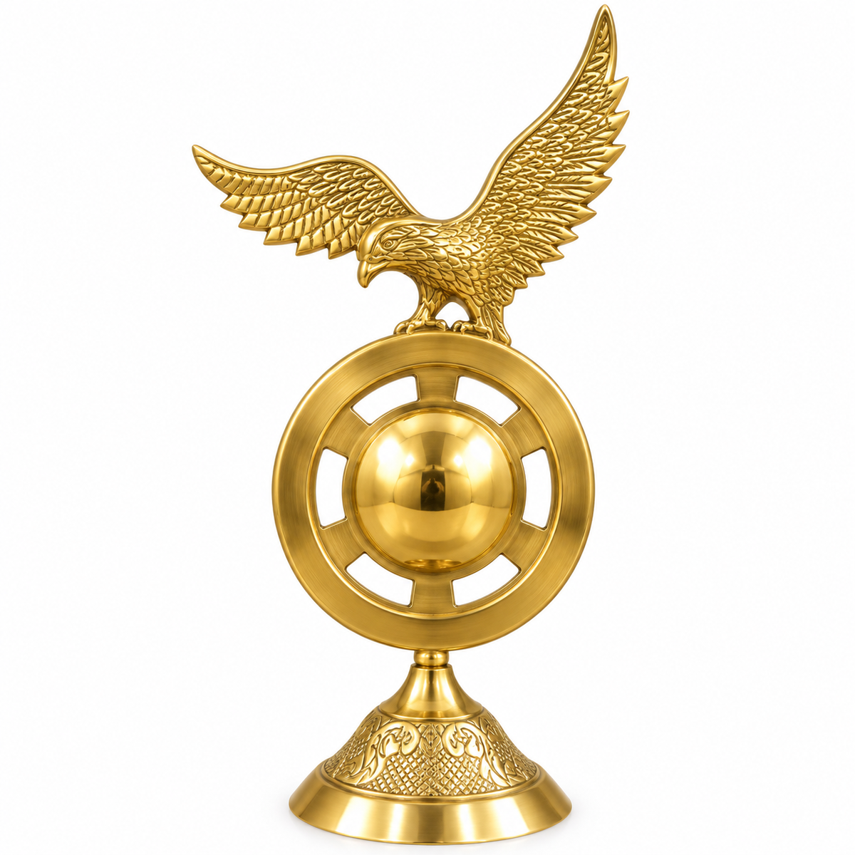 Brass Eagle Showpiece with Decorative Gong – Golden Table Décor