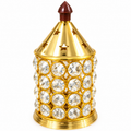 Golden Crystal Candle Holder – Decorative Tealight Stand for Home & Pooja Décor