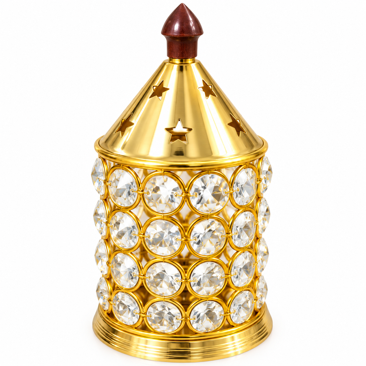 Golden Crystal Candle Holder – Decorative Tealight Stand for Home & Pooja Décor