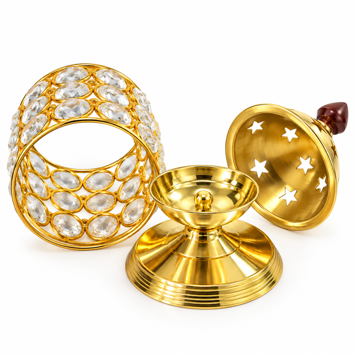 Golden Crystal Candle Holder – Decorative Tealight Stand for Home & Pooja Décor