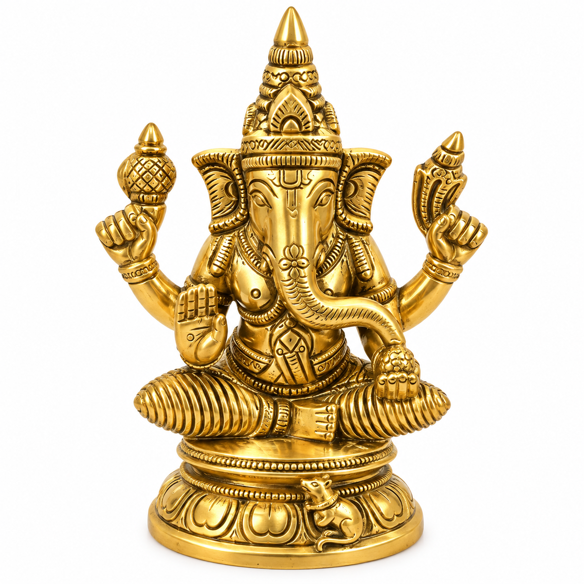 Title: Brass Lord Ganesha Idol – Traditional Ganpati Murti for Pooja
