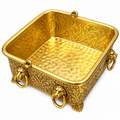 Brass Square Urli Bowl with Lion Ring Handles | Decorative Brass Serving Bowl