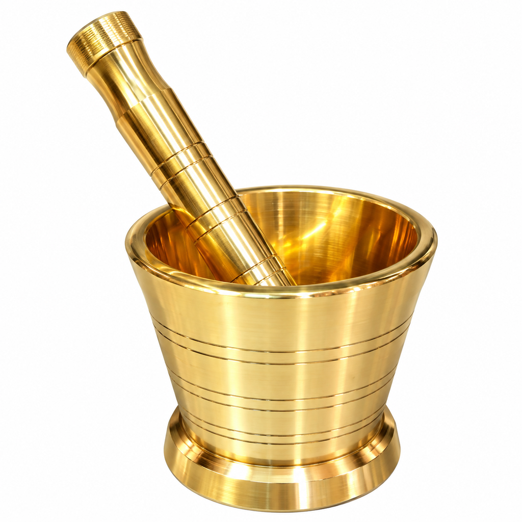 Pure Brass Mortar and Pestle Set | Traditional Brass Khalbatta / Okhli Musal for Kitchen