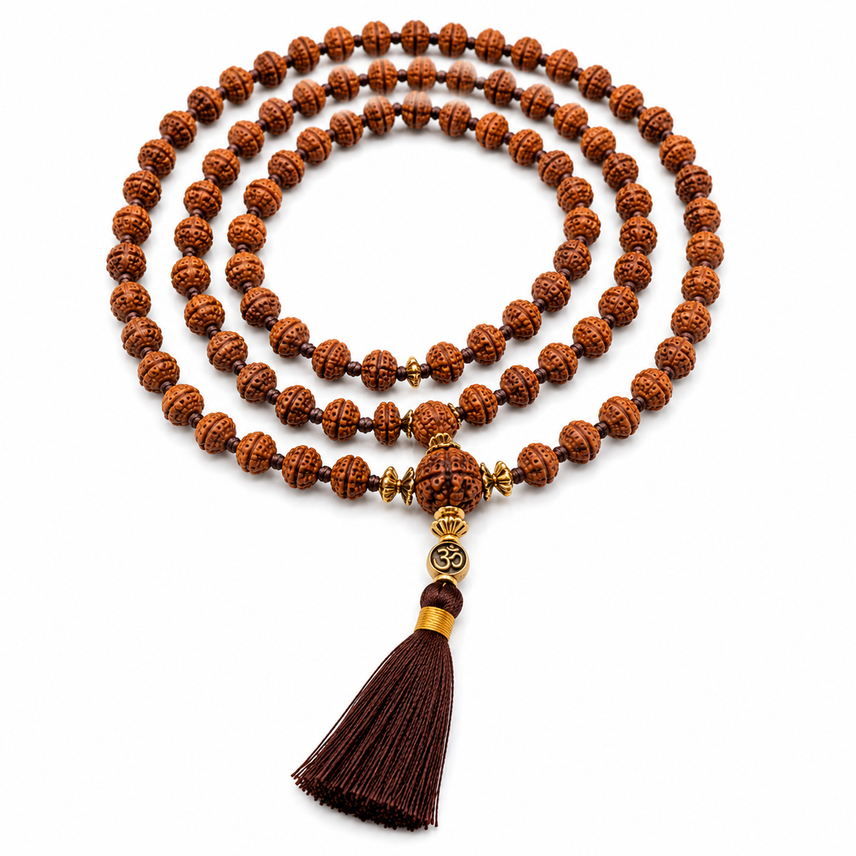 Premium 108 Beads Rudraksha Japa Mala with Om Pendant & Tassel | Meditation Prayer Mala