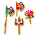 Designer Golden Jhanda, Trishul & Lotus | Kanha Ji Decoration Set – 4 Pieces