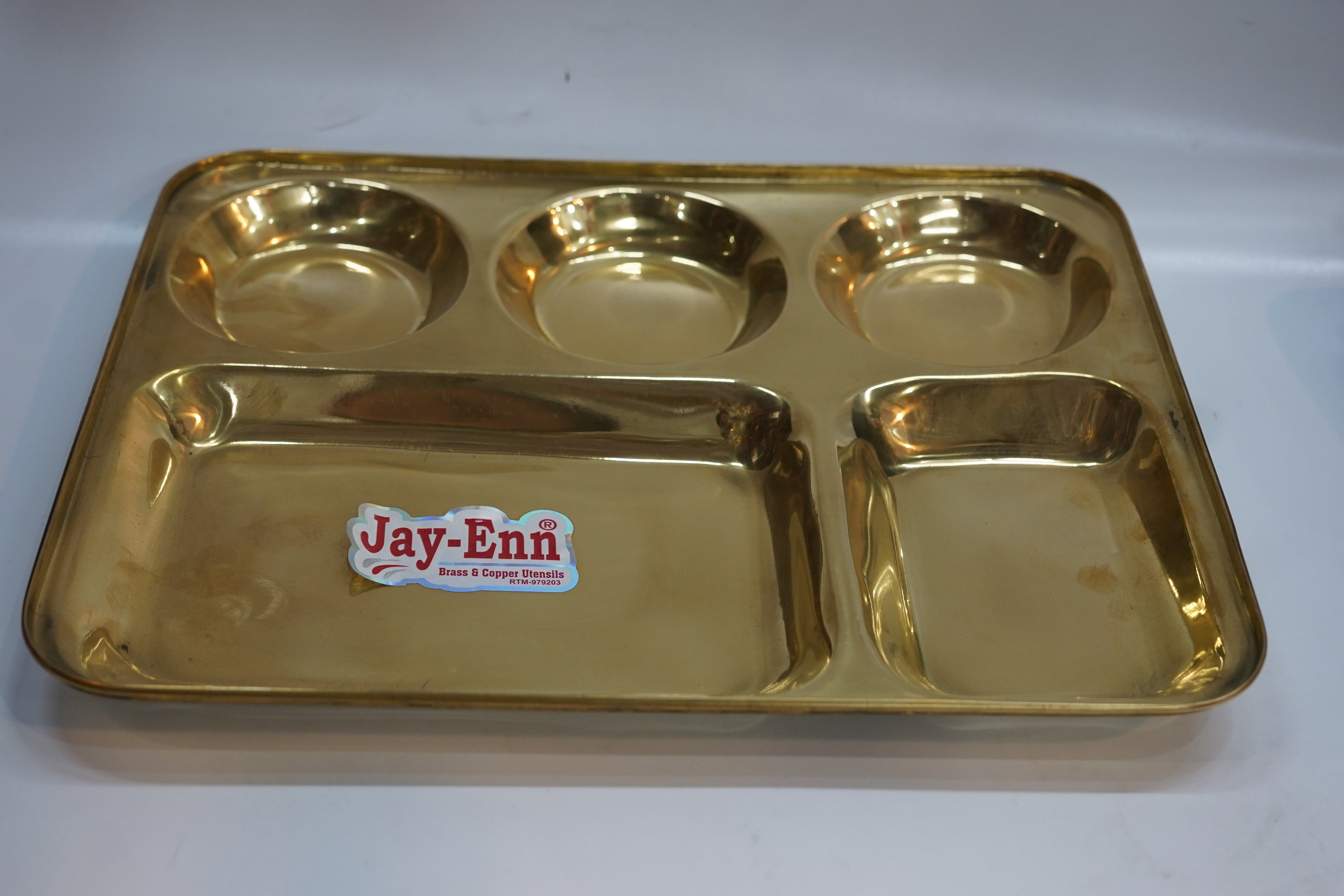 Premium Pure Brass 5-Compartment Dinner Plate | Traditional Pital Partition Bhojan Thali