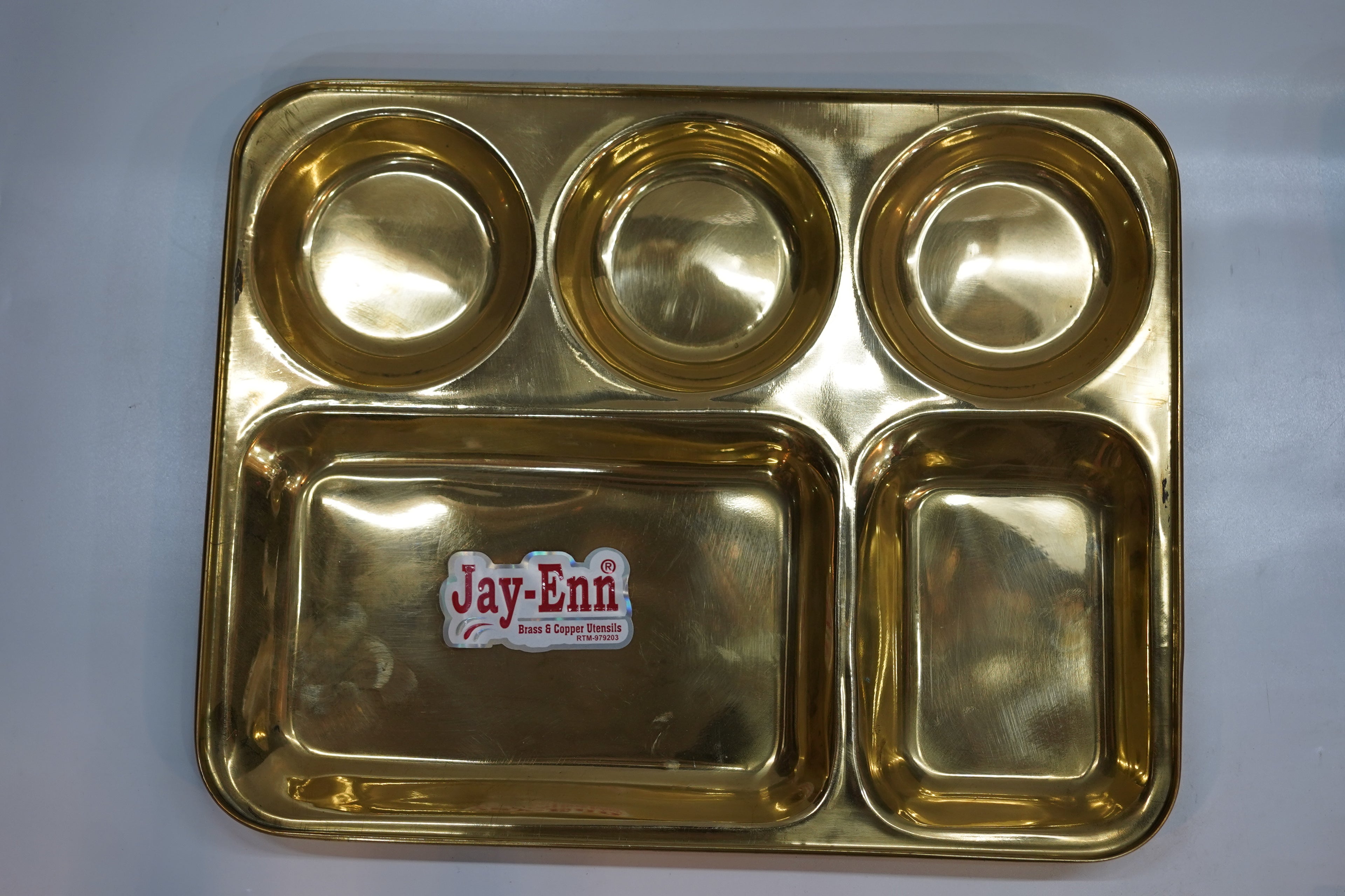 Premium Pure Brass 5-Compartment Dinner Plate | Traditional Pital Partition Bhojan Thali