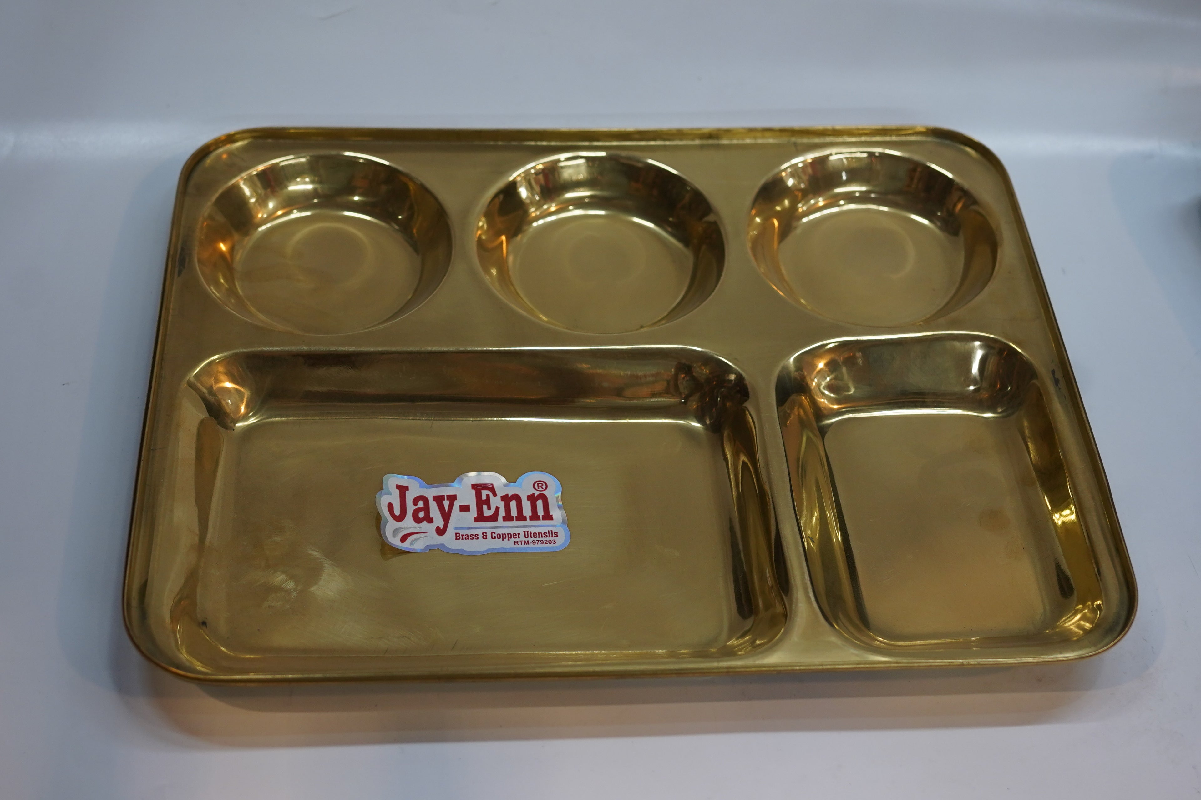Premium Pure Brass 5-Compartment Dinner Plate | Traditional Pital Partition Bhojan Thali