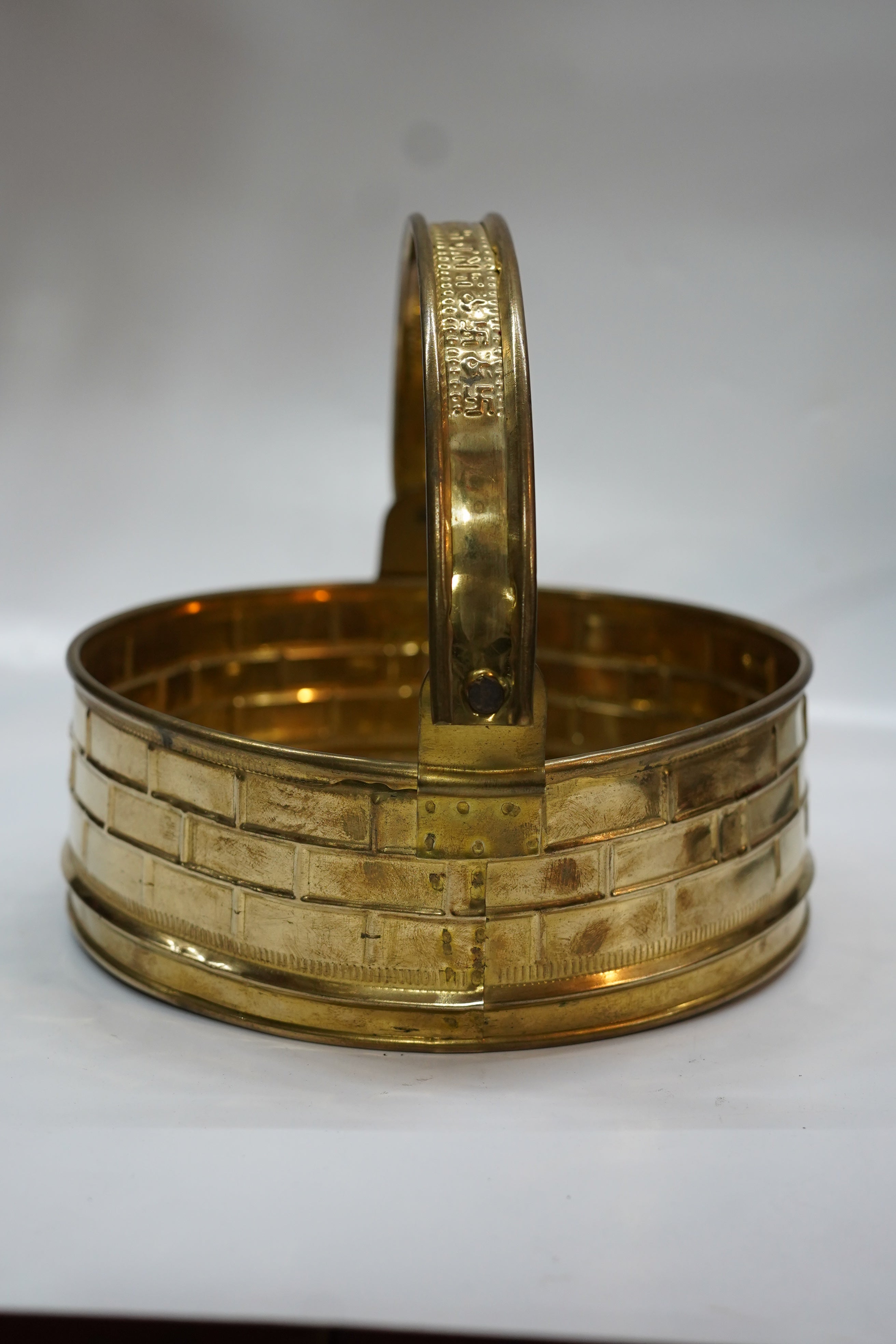 Premium Handcrafted Brass Pooja Basket with Handle