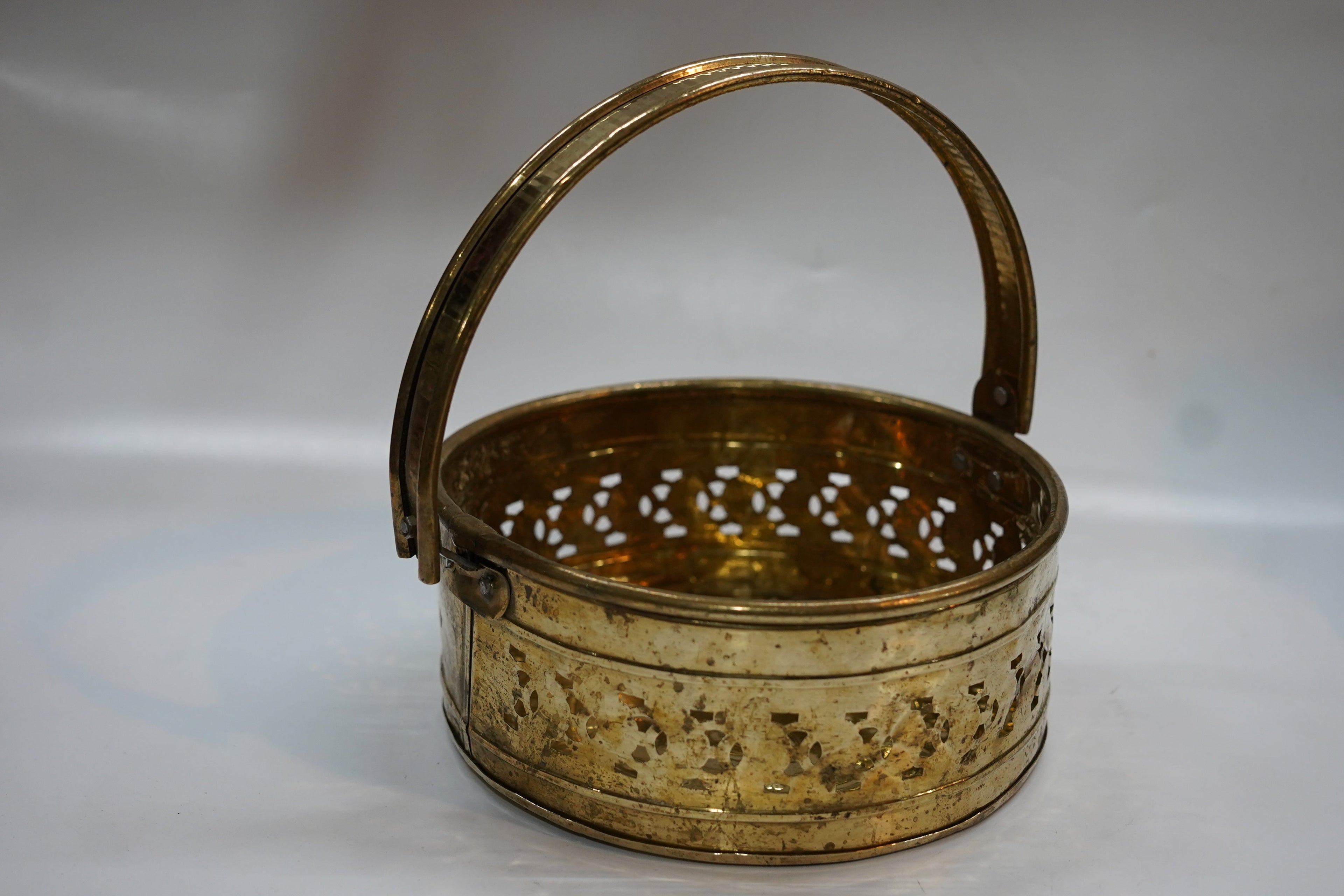 Premium Decorative Brass Pooja Basket with Handle