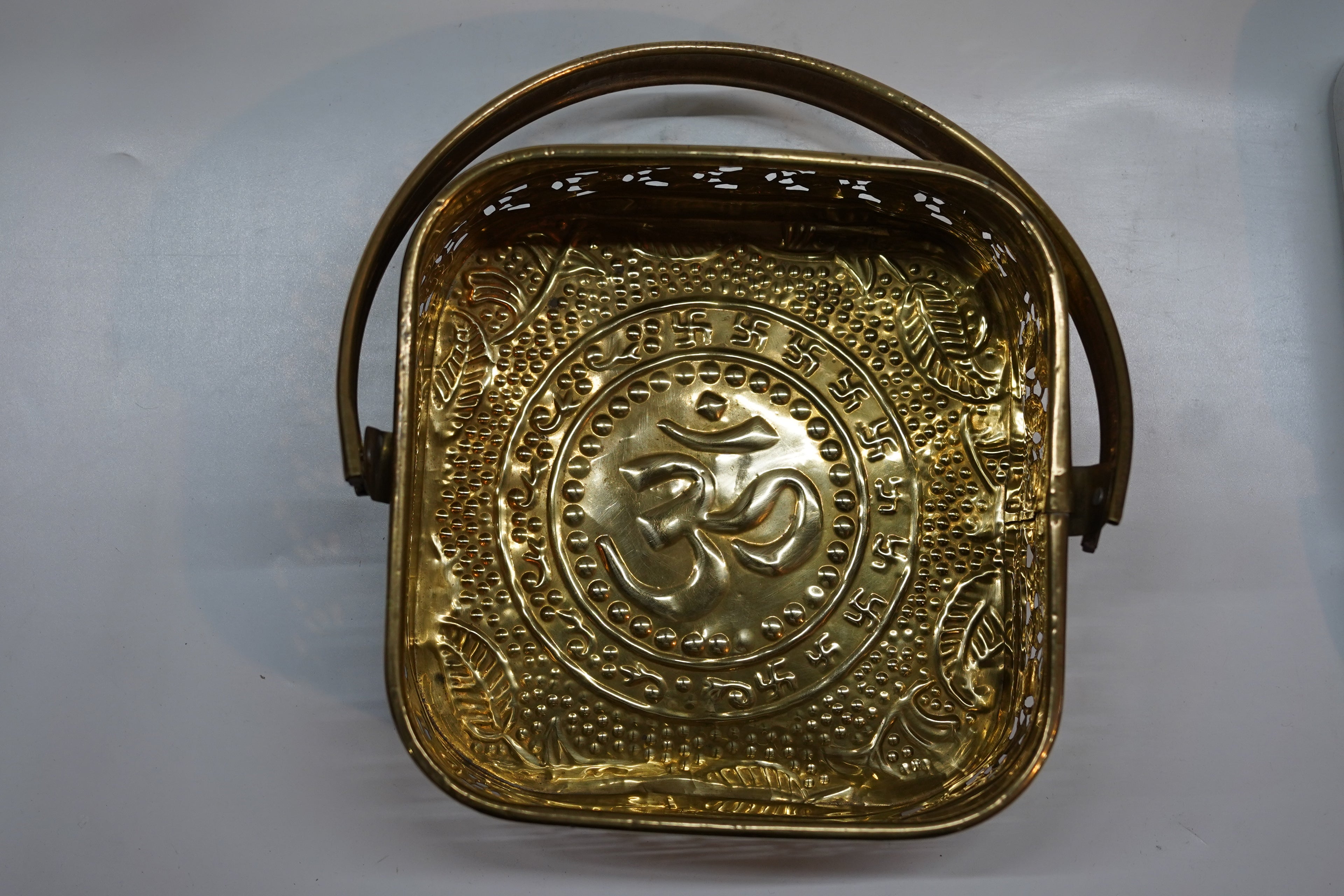 Premium Brass Pooja Basket with Handle