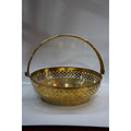 Handcrafted Brass Round Basket with Handle | Pooja & Fruit Basket