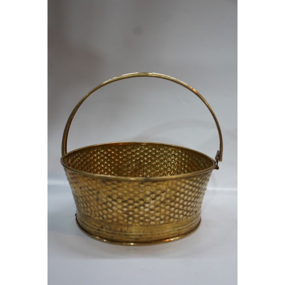 Handcrafted Hammered Brass Basket with Handle | Premium Pooja & Decor Basket