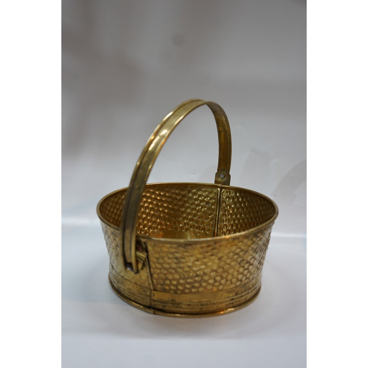 Handcrafted Hammered Brass Basket with Handle | Premium Pooja & Decor Basket