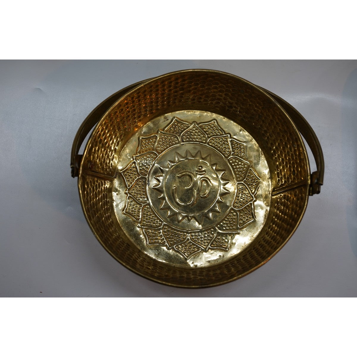 Handcrafted Hammered Brass Basket with Handle | Premium Pooja & Decor Basket