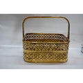 Handcrafted Rectangular Brass Basket with Handle | Premium Pooja & Gift Basket