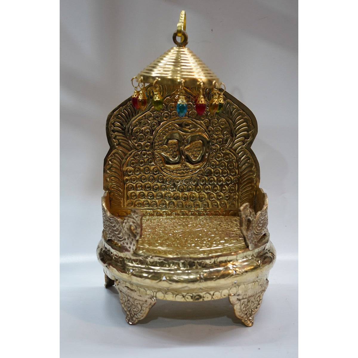 Handcrafted Brass Singhasan with Om Design | Premium Pooja Chowki for Laddu Gopal & Idols